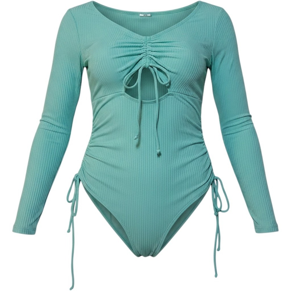 Celebrity Pink Swim Aqua Ribbed Long Sleeve One Piece Swimsuit Cutout Medium 7-9